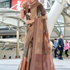 Ravishing Brown Digital Printed Soft Silk Saree With Flamboyant Blouse Piece