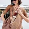 Ravishing Brown Digital Printed Soft Silk Saree With Flamboyant Blouse Piece