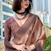Demure Brown Digital Printed Soft Silk Saree With Forbearance Blouse Piece