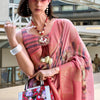 Unequalled Pink Digital Printed Soft Silk Saree With Piquant Blouse Piece