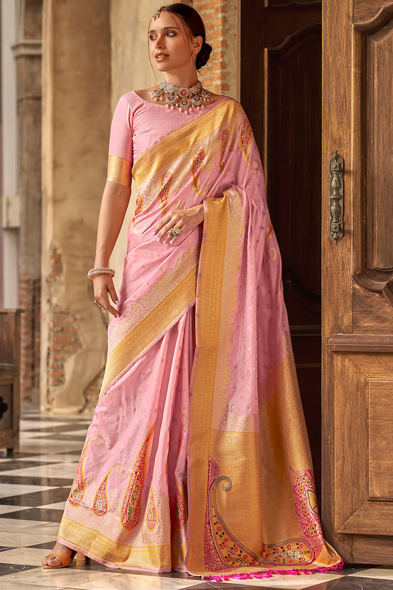 Prettiest Pink Soft Banarasi Silk Saree With Beauteous Blouse Piece