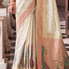 Demure Off White Soft Banarasi Silk Saree With Palimpsest Blouse Piece