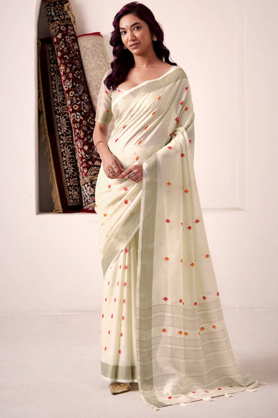 Super Extravagant Beige Cotton Silk Saree With Amazing Blouse Piece