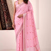 Gleaming Pink Cotton Silk Saree With Symmetrical Blouse Piece