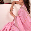Gleaming Pink Cotton Silk Saree With Symmetrical Blouse Piece