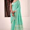Dissemble Turquoise Cotton Silk Saree With Classy Blouse Piece