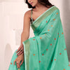 Dissemble Turquoise Cotton Silk Saree With Classy Blouse Piece