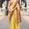 Sempiternal Yellow Cotton Silk Saree With Denouement Blouse Piece