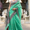 Cynosure Sea Green Cotton Silk Saree With Mellifluous Blouse Piece
