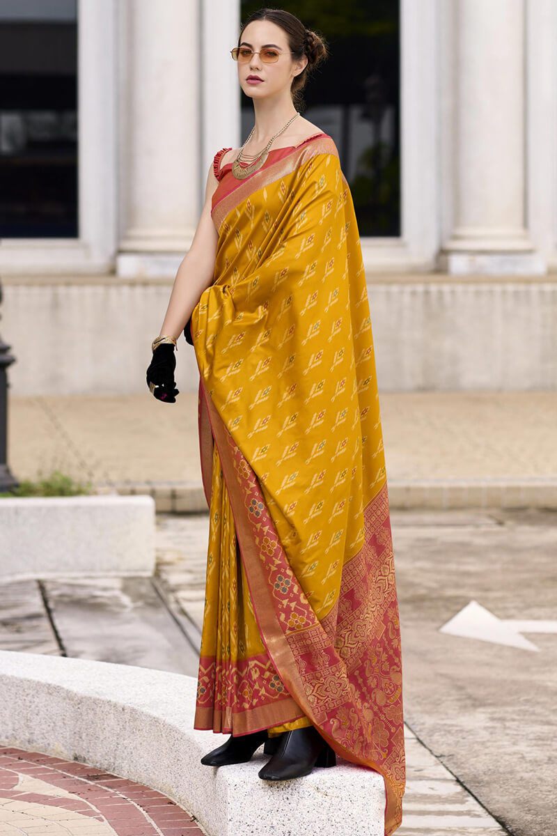 Surpassing Mustard Soft Banarasi Silk Saree With Unique Blouse Piece