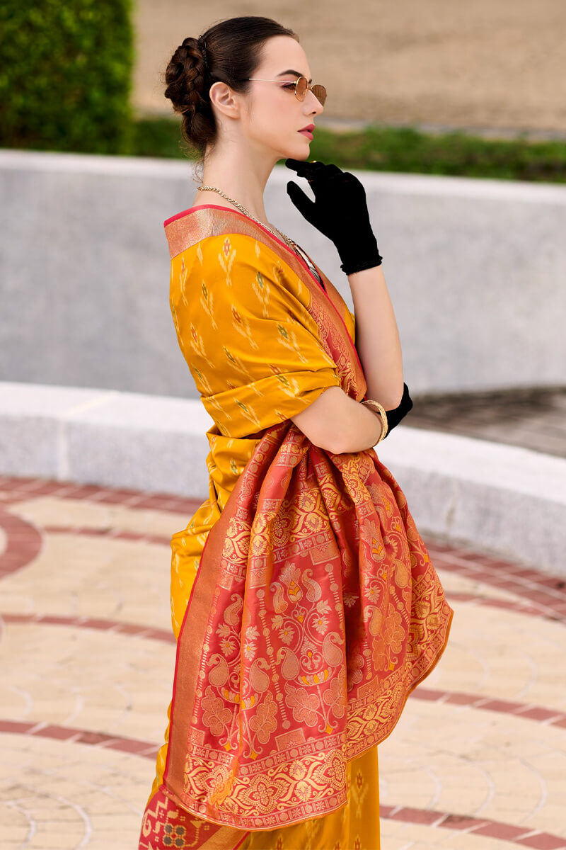 Surpassing Mustard Soft Banarasi Silk Saree With Unique Blouse Piece