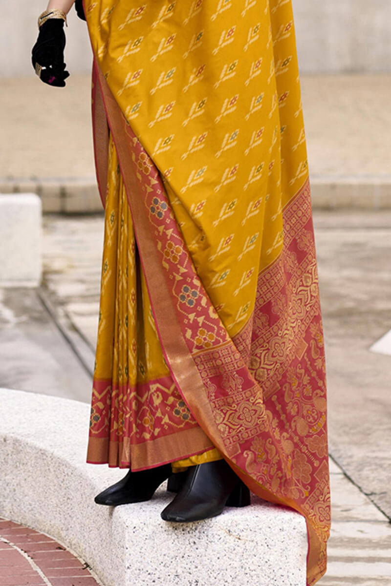Surpassing Mustard Soft Banarasi Silk Saree With Unique Blouse Piece