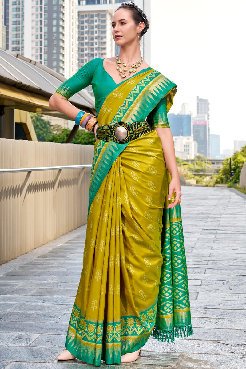 Radiant Mustard Soft Banarasi Silk Saree With Jazzy Blouse Piece