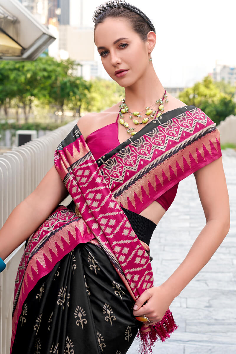 Charismatic Black Soft Banarasi Silk Saree With Scintilla Blouse Piece