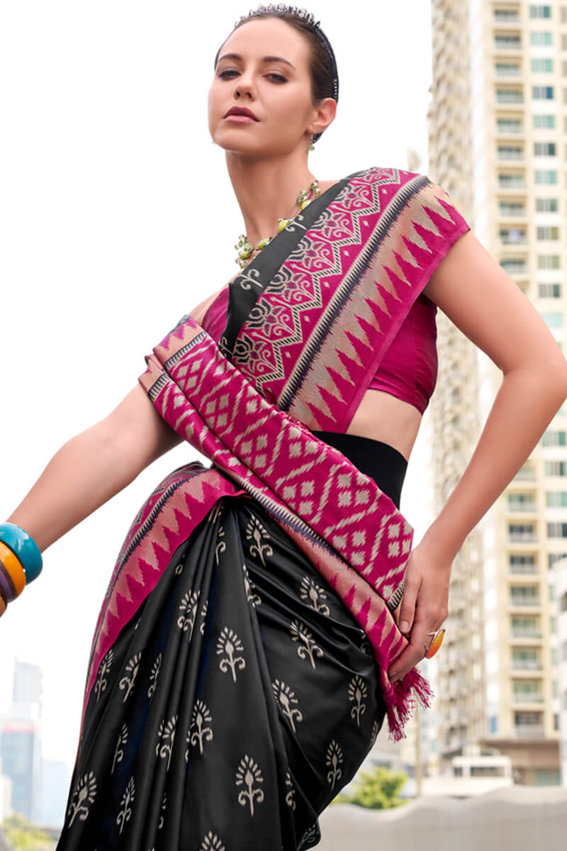 Charismatic Black Soft Banarasi Silk Saree With Scintilla Blouse Piece