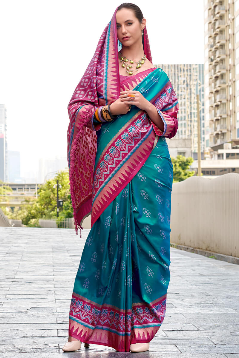 Scrumptious Rama Soft Banarasi Silk Saree With Forbearance Blouse Piece