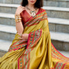 Flameboyant Yellow Paithani Silk Saree With Gossamer Blouse Piece