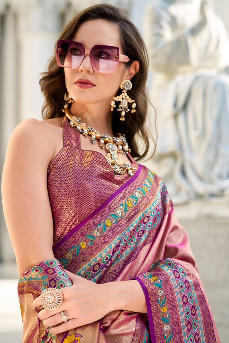 Desiring Pink Paithani Silk Saree With Lustrous Blouse Piece