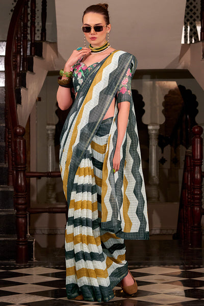 Susurrous Yellow and Black Digital Printed Cotton Silk Saree With Imaginative Blouse Piece