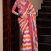 Exquisite Pink and Orange Digital Printed Cotton Silk Saree With Excellent Blouse Piece