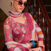 Exquisite Pink and Orange Digital Printed Cotton Silk Saree With Excellent Blouse Piece