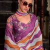 Alluring Lavender and Orange Digital Printed Cotton Silk Saree With Lissome Blouse Piece