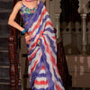 Epiphany Red and Blue Digital Printed Cotton Silk Saree With Gratifying Blouse Piece