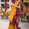 Lovely Yellow Soft Banarasi Silk Saree With Flaunt Blouse Piece