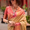 Smart Beige Soft Banarasi Silk Saree With Ethnic Blouse Piece