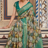 Devastating Green Digital Printed Soft Silk Saree With Winsome Blouse Piece