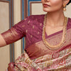 Elaborate Wine Digital Printed Soft Silk Saree With Resonant Blouse Piece