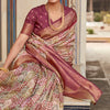 Elaborate Wine Digital Printed Soft Silk Saree With Resonant Blouse Piece