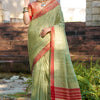 Arresting Pista Cotton Silk Saree With Prominent Blouse Piece