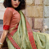 Arresting Pista Cotton Silk Saree With Prominent Blouse Piece