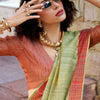 Arresting Pista Cotton Silk Saree With Prominent Blouse Piece