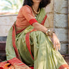 Arresting Pista Cotton Silk Saree With Prominent Blouse Piece