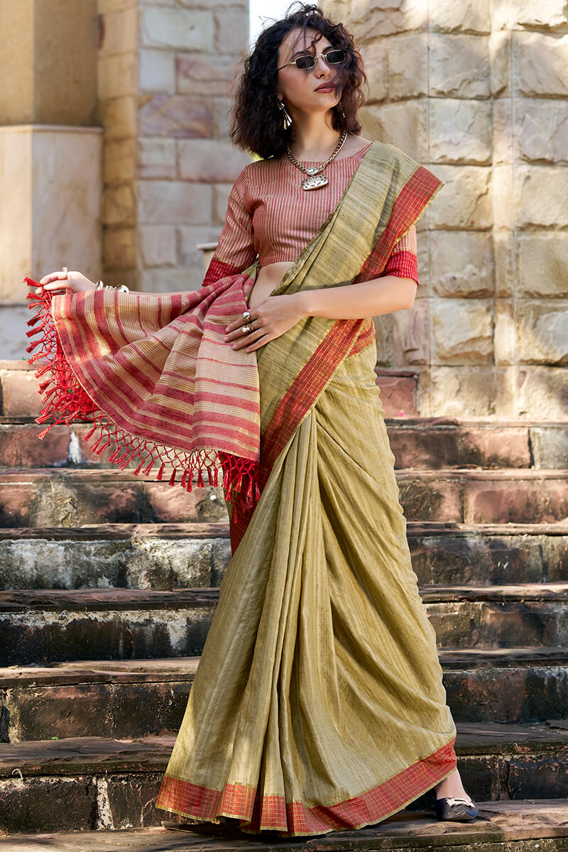 Conflate Green Cotton Silk Saree With Desuetude Blouse Piece