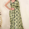 Stylish Green Cotton Silk Saree With Innovative Blouse Piece