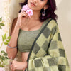 Stylish Green Cotton Silk Saree With Innovative Blouse Piece