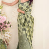 Stylish Green Cotton Silk Saree With Innovative Blouse Piece