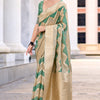 Evanescent Beige and Green Cotton Silk Saree With Lassitude Blouse Piece