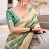 Evanescent Beige and Green Cotton Silk Saree With Lassitude Blouse Piece
