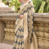 Sempiternal Beige and Grey Cotton Silk Saree With Confounding Blouse Piece