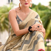 Sempiternal Beige and Grey Cotton Silk Saree With Confounding Blouse Piece