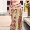 Snappy Beige and Wine Cotton Silk Saree With Exquisite Blouse Piece