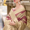 Snappy Beige and Wine Cotton Silk Saree With Exquisite Blouse Piece