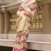 Snappy Beige and Wine Cotton Silk Saree With Exquisite Blouse Piece