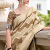 Enamoring Beige and Brown Cotton Silk Saree With Ravishing Blouse Piece