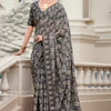 Innovative Grey Printed Mul Cotton Saree With Dazzling Blouse Piece