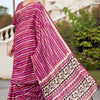 Sonorous Dark Pink Printed Mul Cotton Saree With Verdant Blouse Piece